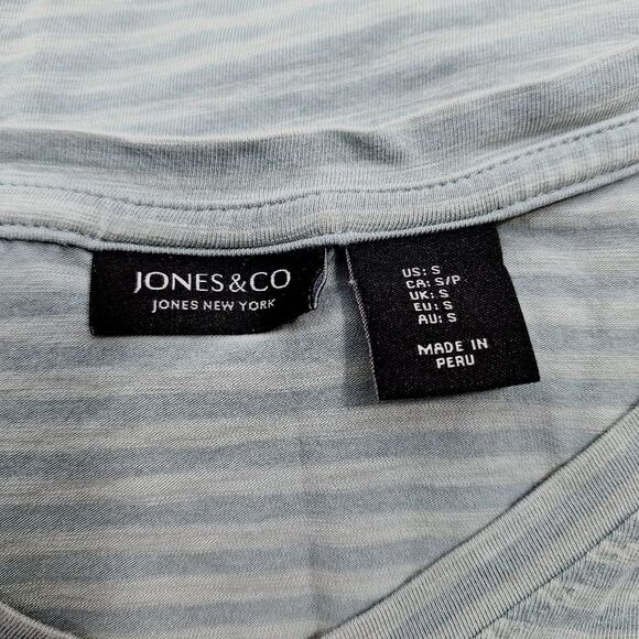 Jones New York Striped Short Sleeve V-Neck Shirt Sz S - Picture 5 of 10